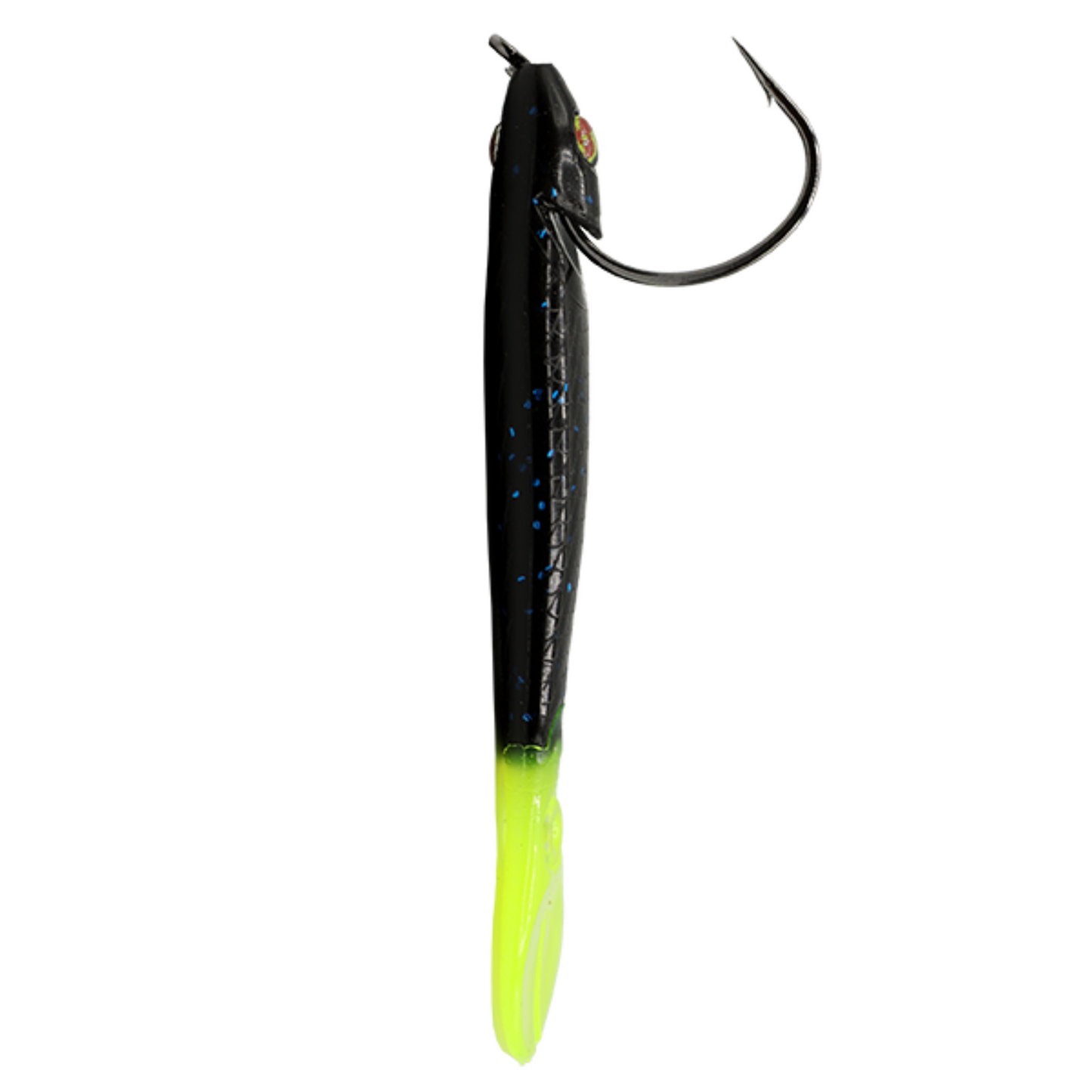 3.25" 5pc. Recoil Baits - Black w/ Blue Flake Chartreuse Tail